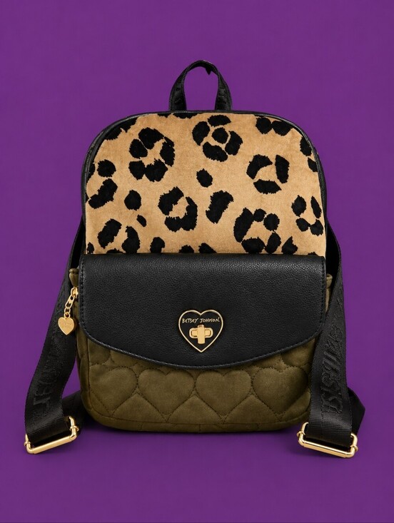 Betsey Johnson Handbags - BETSEY JOHNSON Velvet Leopard Print Quilted Olive Green Mini Backpack